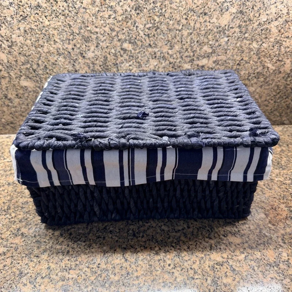 VTG Blue Wicker Storage Basket 12